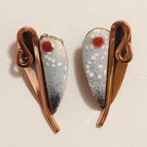 Vintage Matisse Renoir Copper Lily Leaf Clip On Earring Set STAMPED